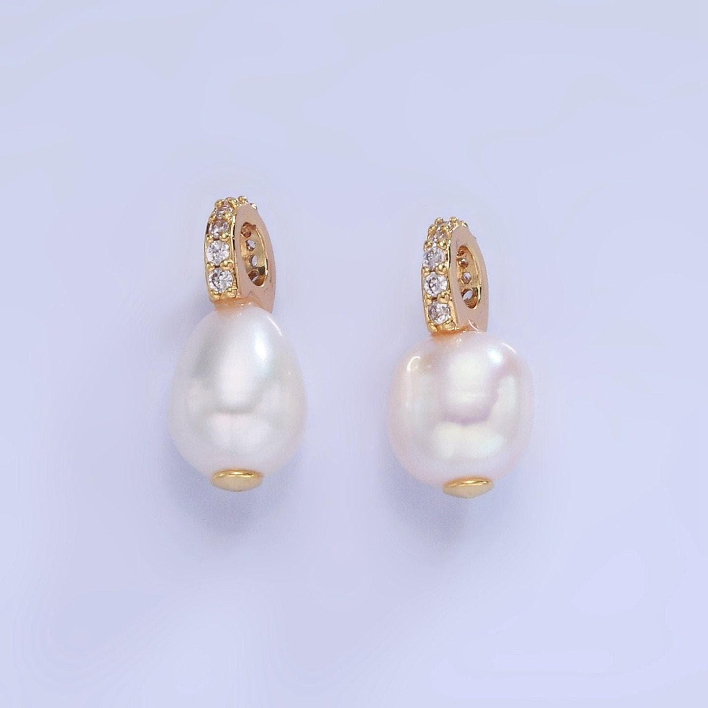 Tiny pearl charms white pearl drop pendants dainty charm necklace pendant 6mm pearl drop with cz bail p1731
