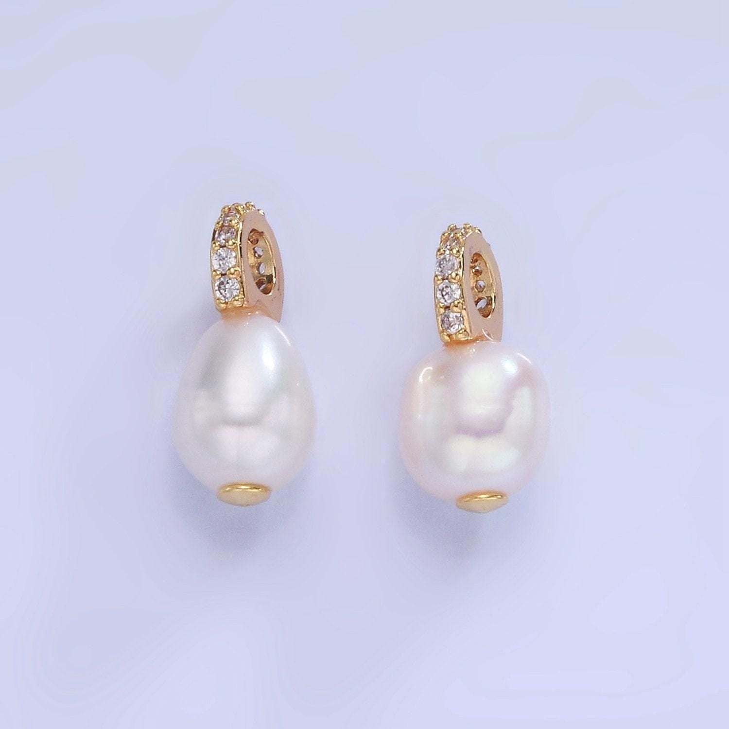 Tiny pearl charms white pearl drop pendants dainty charm necklace pendant 6mm pearl drop with cz bail p1731