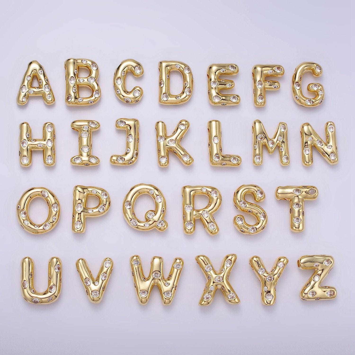 Gold pave balloon pendant cubic zirconia initial necklace charm bubble letter for diy cz alphabet personalized bubble necklace a1041-a1053