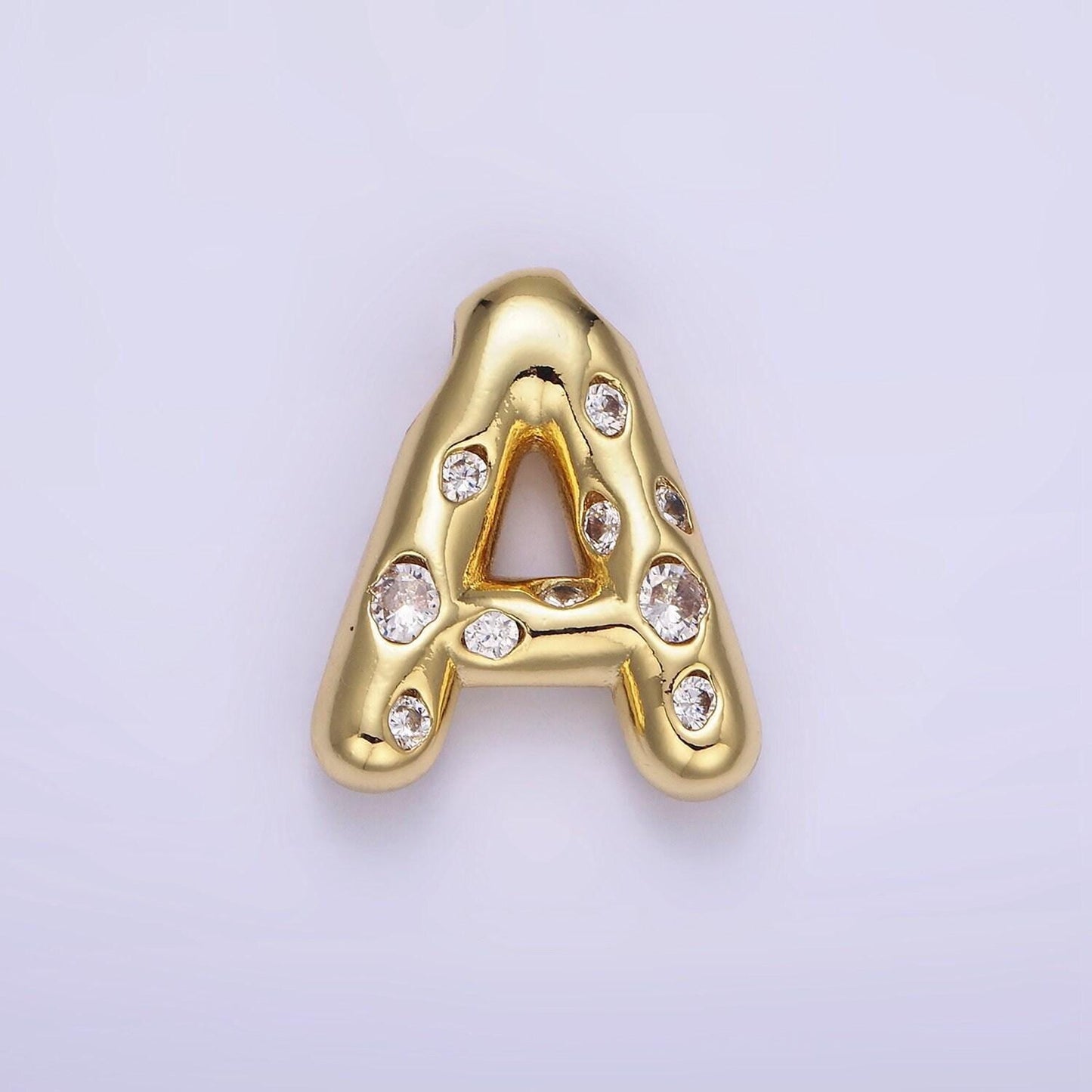 Gold pave balloon pendant cubic zirconia initial necklace charm bubble letter for diy cz alphabet personalized bubble necklace a1041-a1053