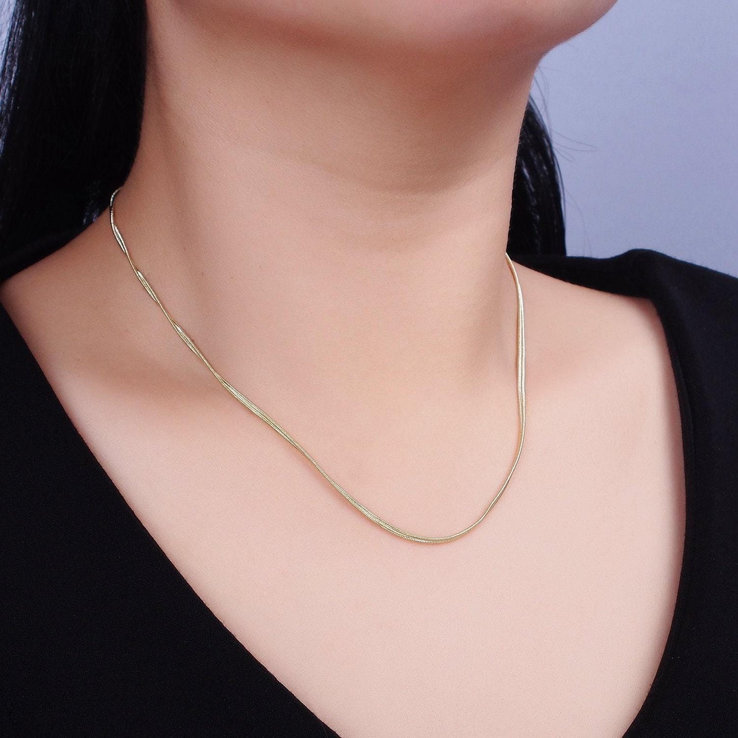 Dainty herringbone necklace in gold for minimalist jewelry layer necklace 17 inch long