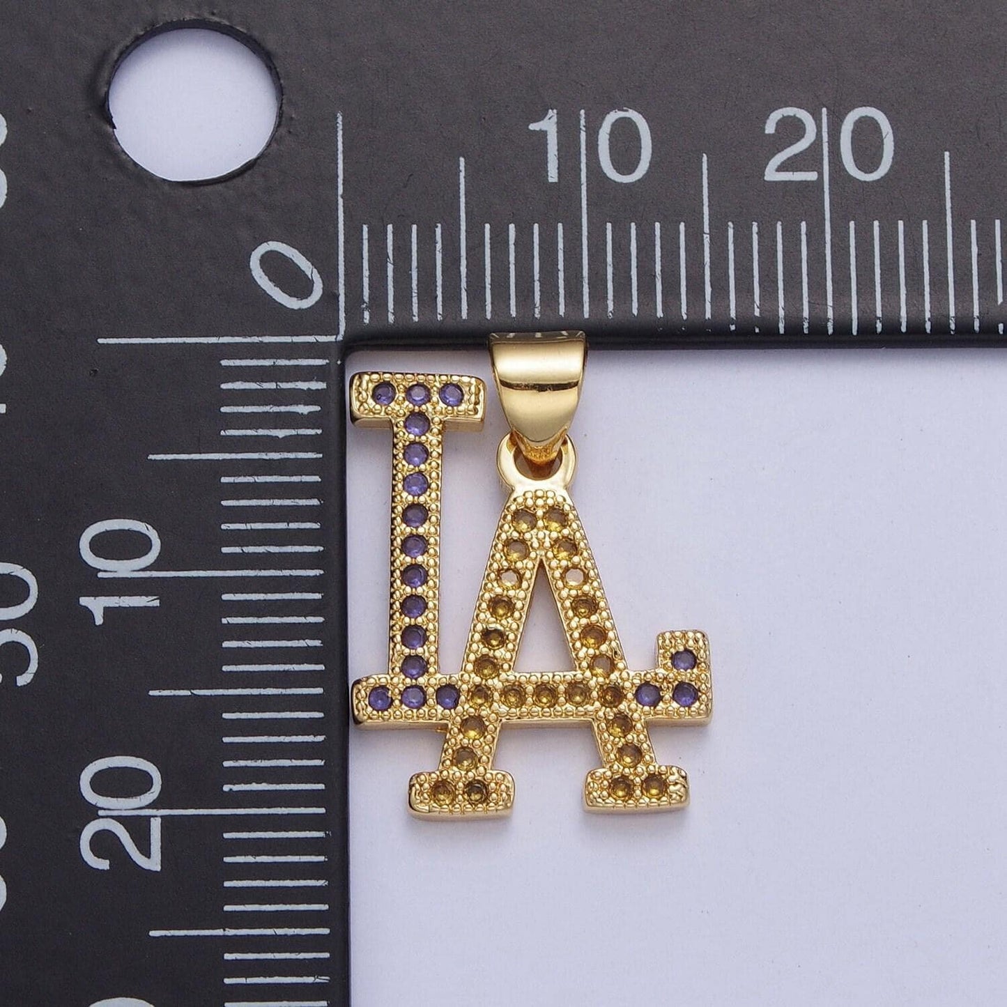Gold los angeles charm, purple yellow micro cz pave la sign pendants for necklace component | x-423