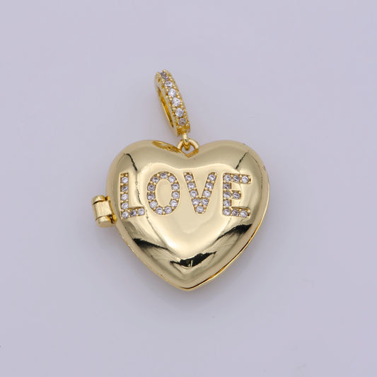 24k gold filled round love heart locket charm necklace, stripes and heart stamps for personalized necklace pendant | h-222