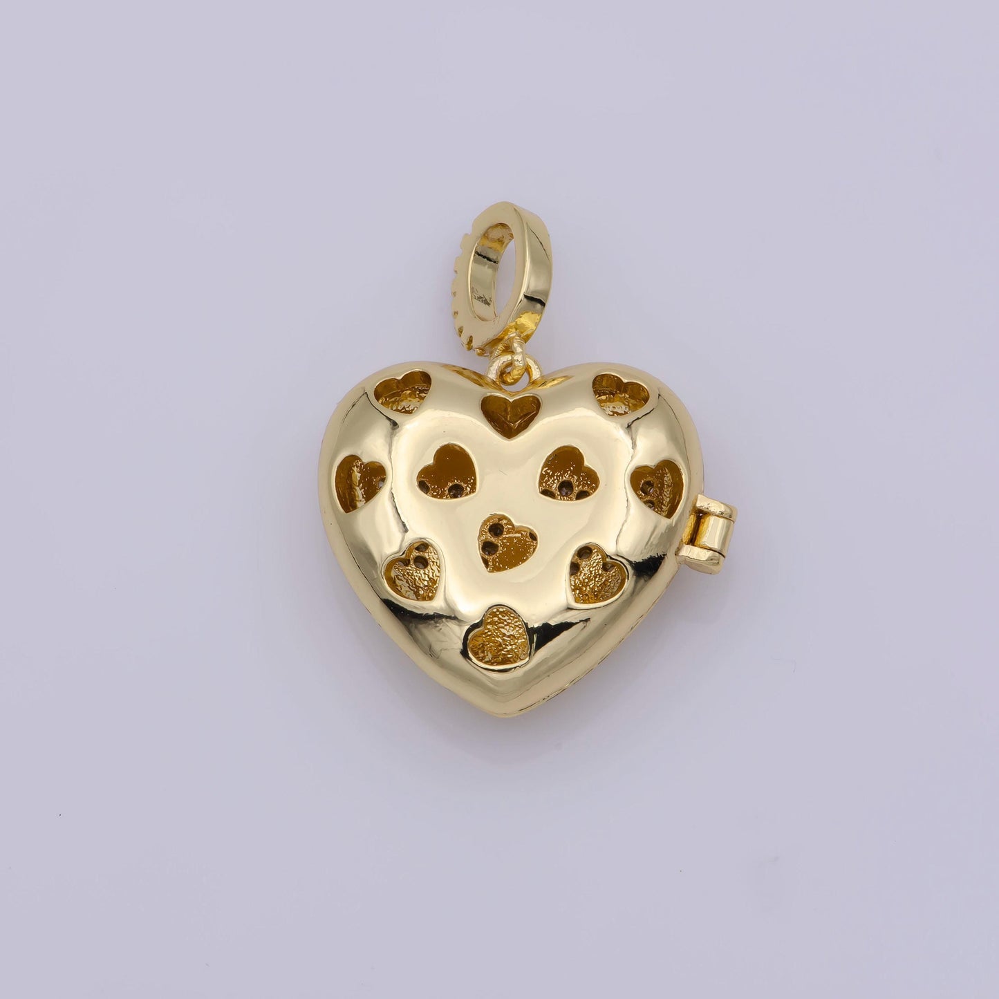 24k gold filled round love heart locket charm necklace, stripes and heart stamps for personalized necklace pendant | h-222