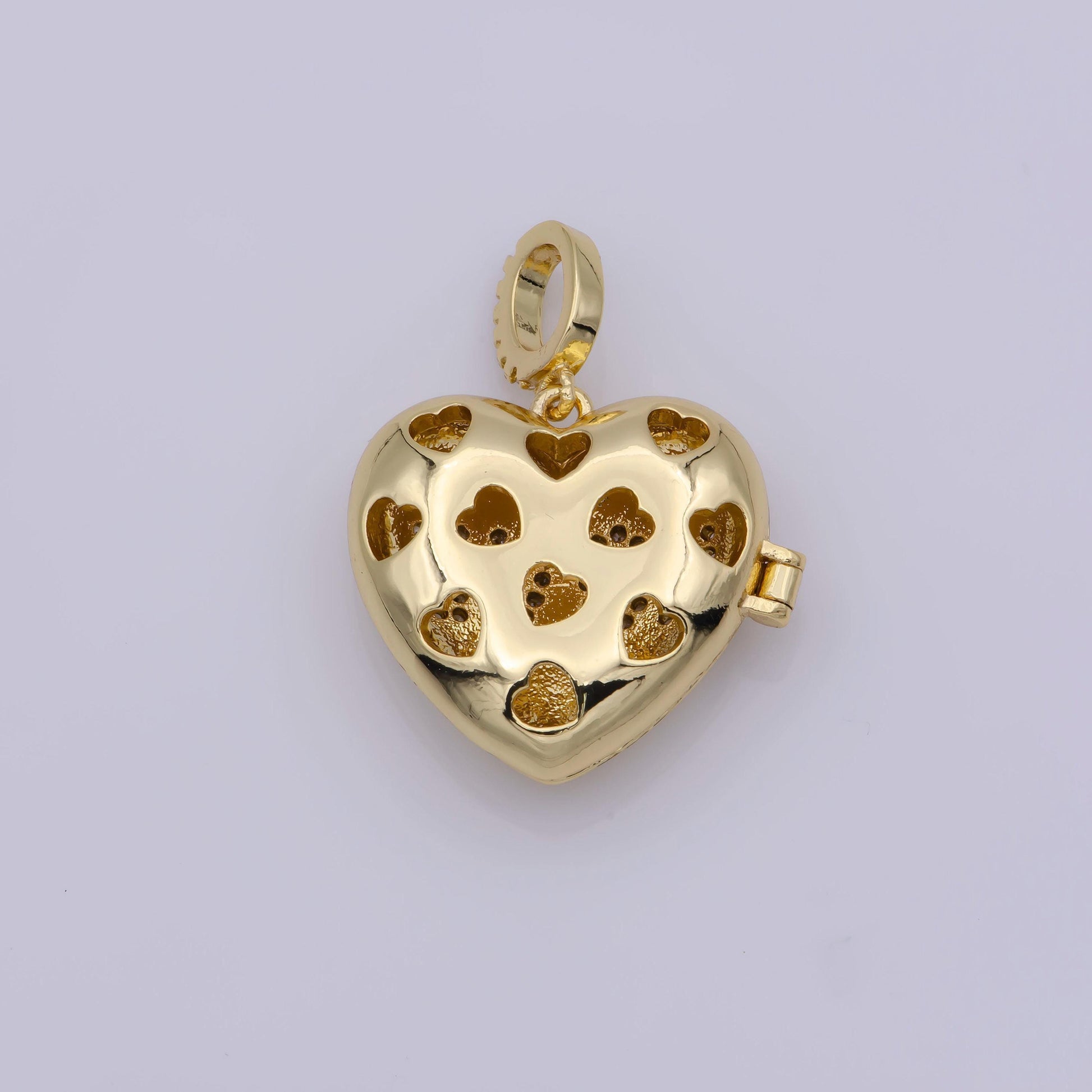 24k gold filled round love heart locket charm necklace, stripes and heart stamps for personalized necklace pendant | h-222