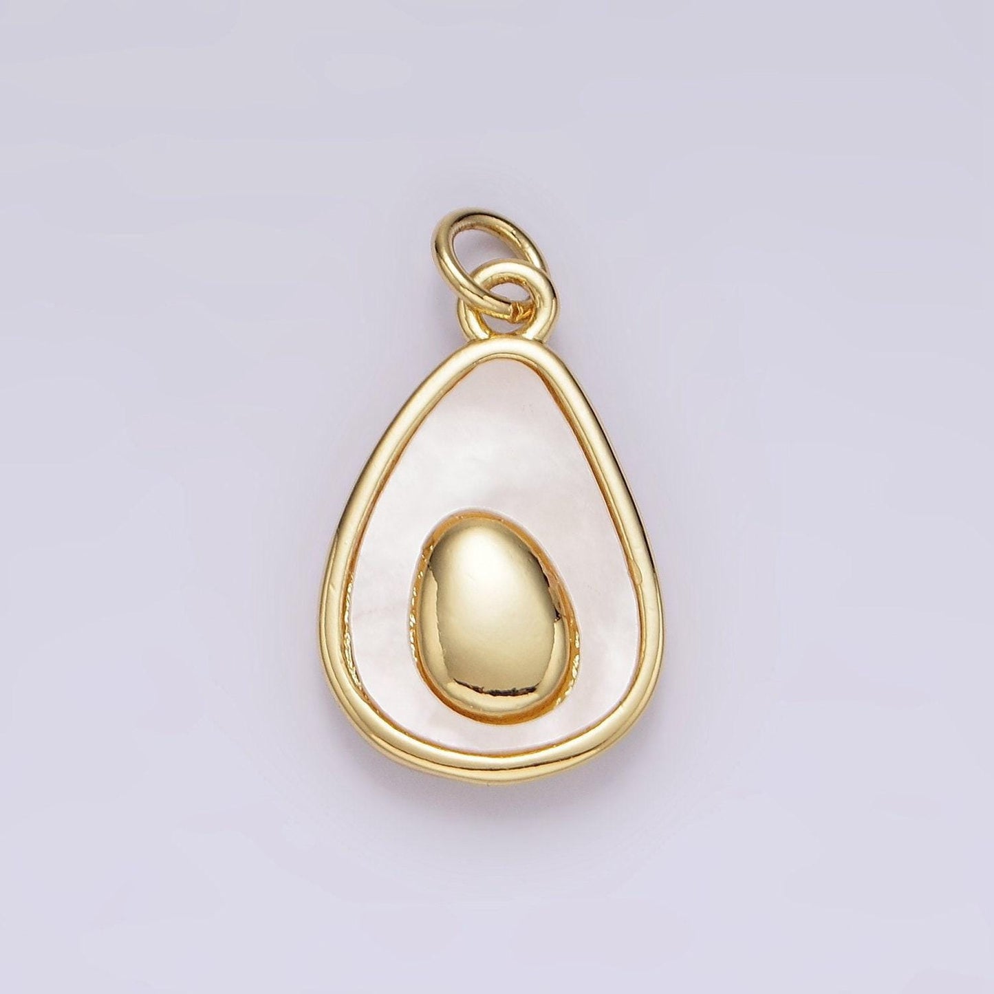 Shell pearl avocado fruit charm 14k gold filled half avocado charm pendant, avocado pit, fruit vegetable charm, foodie jewelry ag601