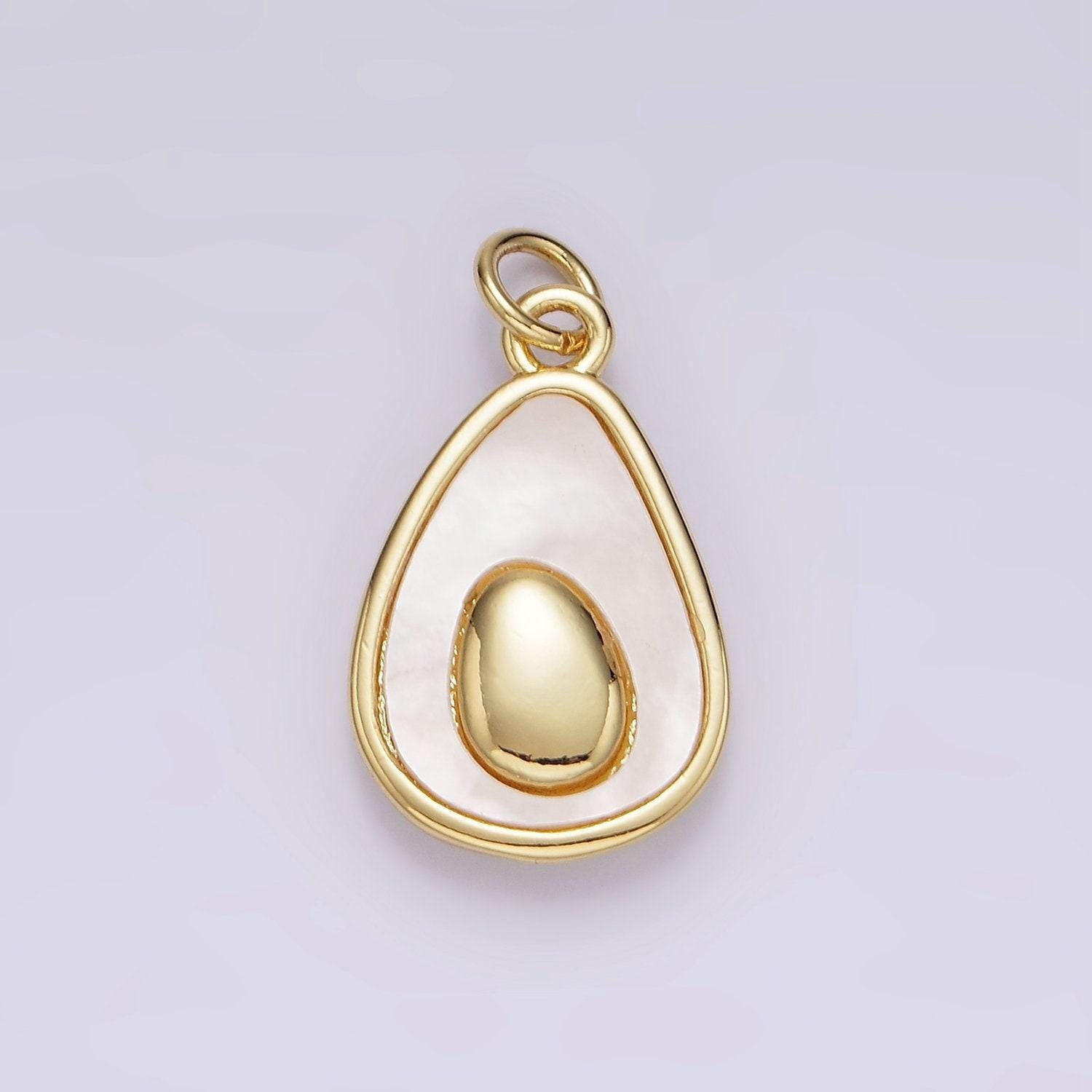 Shell pearl avocado fruit charm 14k gold filled half avocado charm pendant, avocado pit, fruit vegetable charm, foodie jewelry ag601