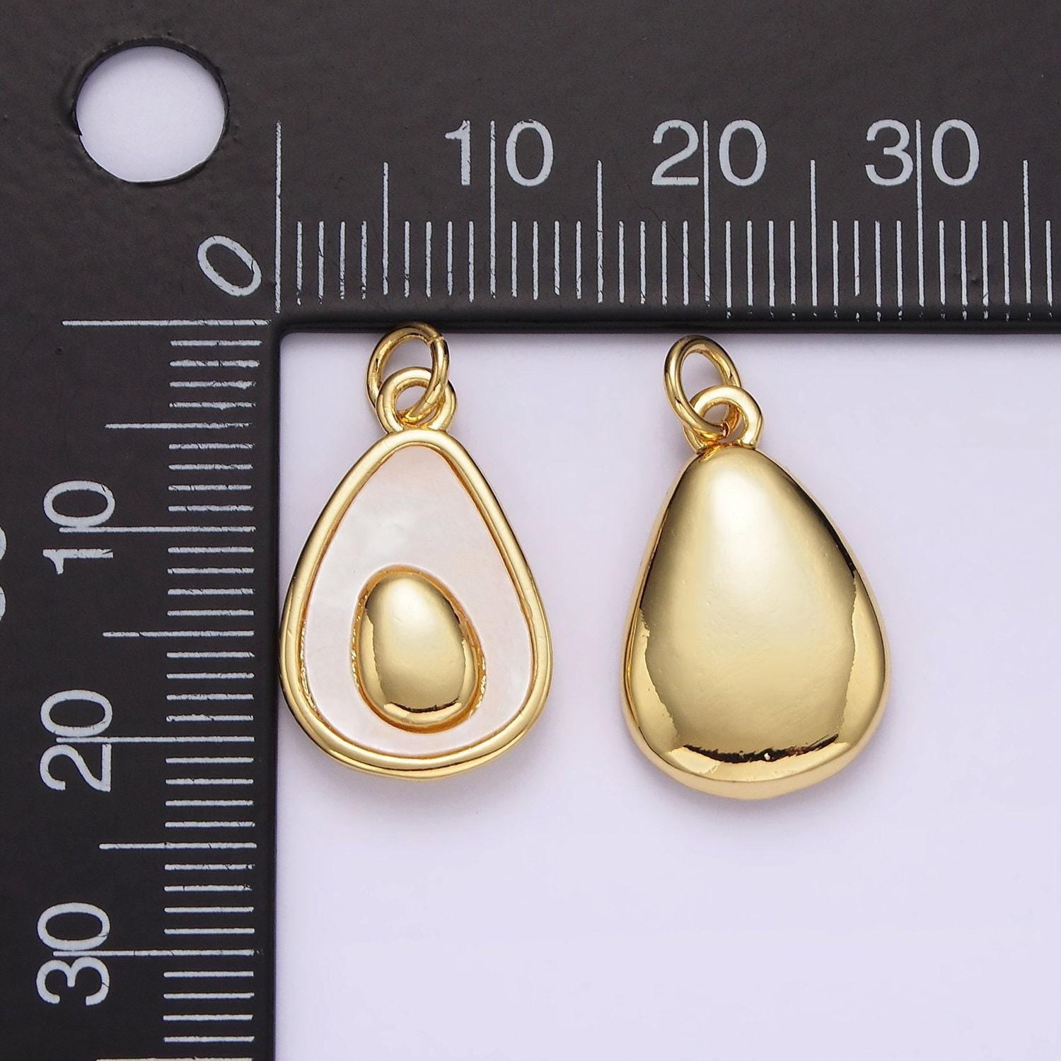 Shell pearl avocado fruit charm 14k gold filled half avocado charm pendant, avocado pit, fruit vegetable charm, foodie jewelry ag601