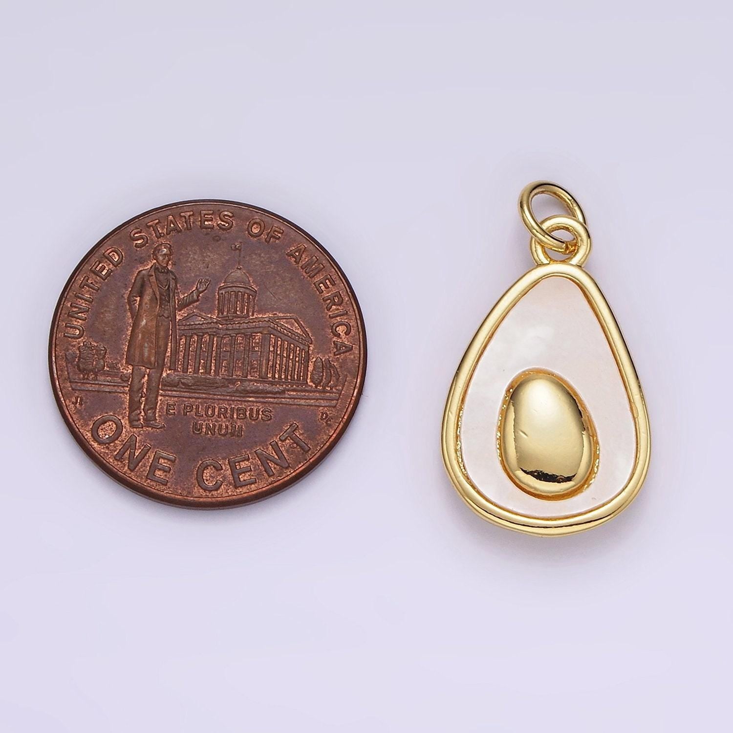 Shell pearl avocado fruit charm 14k gold filled half avocado charm pendant, avocado pit, fruit vegetable charm, foodie jewelry ag601