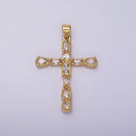 24k gold filled clear cz geometric latin cross pendant | n1922
