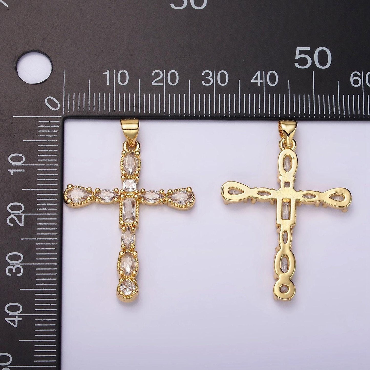 24k gold filled clear cz geometric latin cross pendant | n1922