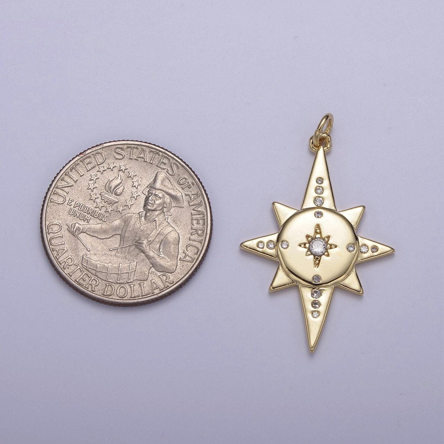 16k gold fill micro pave north stars charm, pointed stars compass polaris cubic zirconia pendant charm diy earring bracelet necklace supply
