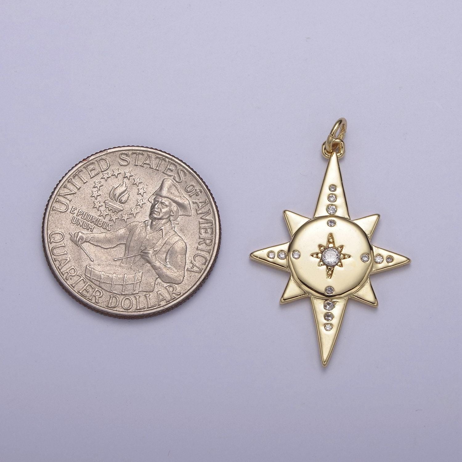 16k gold fill micro pave north stars charm, pointed stars compass polaris cubic zirconia pendant charm diy earring bracelet necklace supply