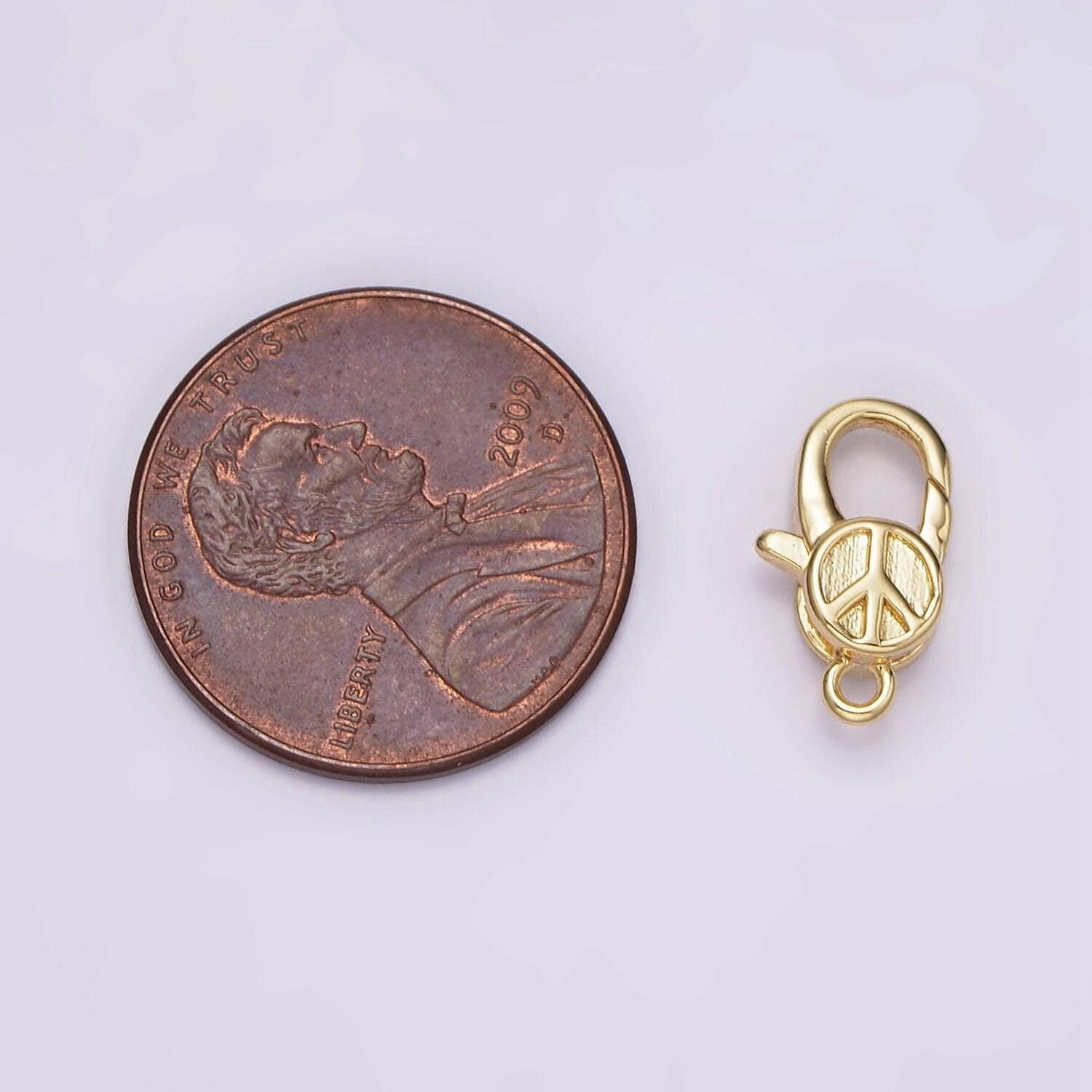 Gold peace clasp, gold filled clasp enhancer love peace sign lobster clasp 12.6x7.1mm z-648