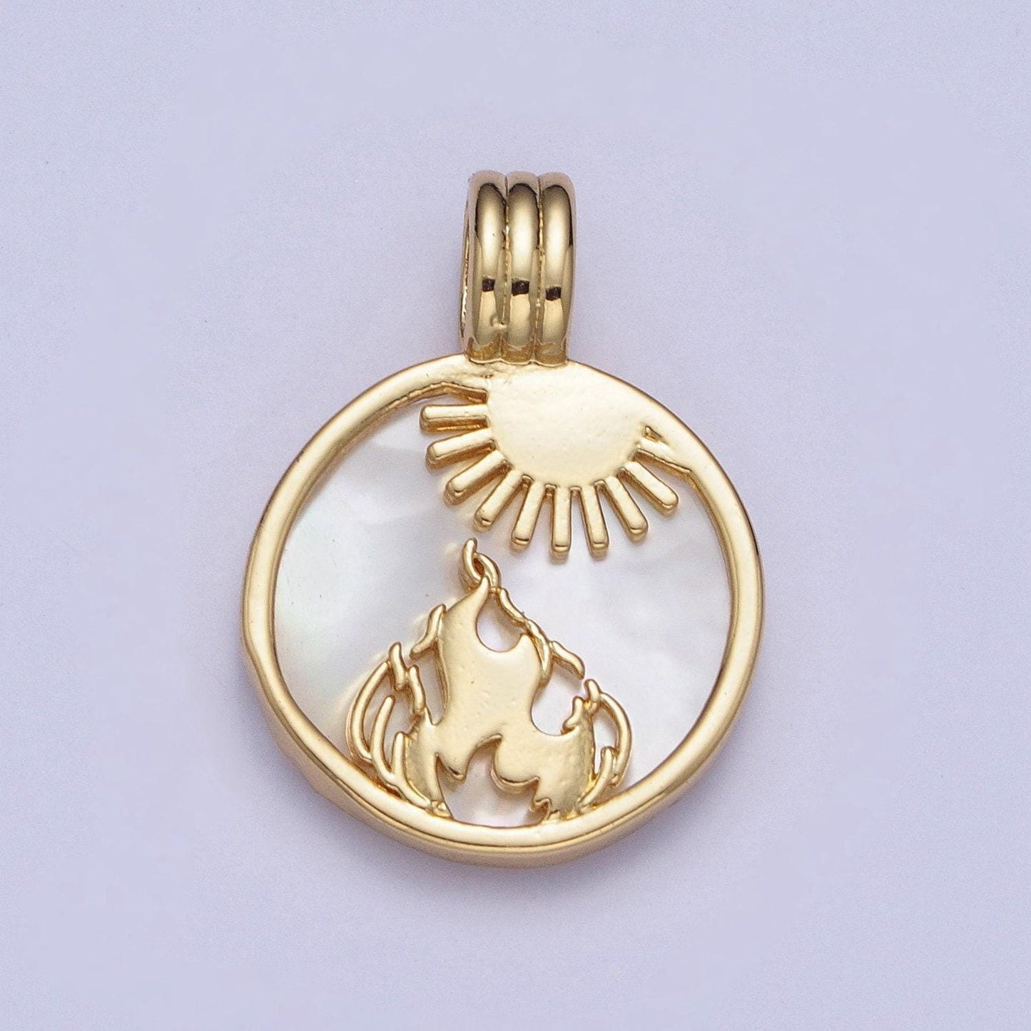 24k gold filled element collection: gold element sun ray pendants, fire wind earth water coin medallion charms | x-402~x-405