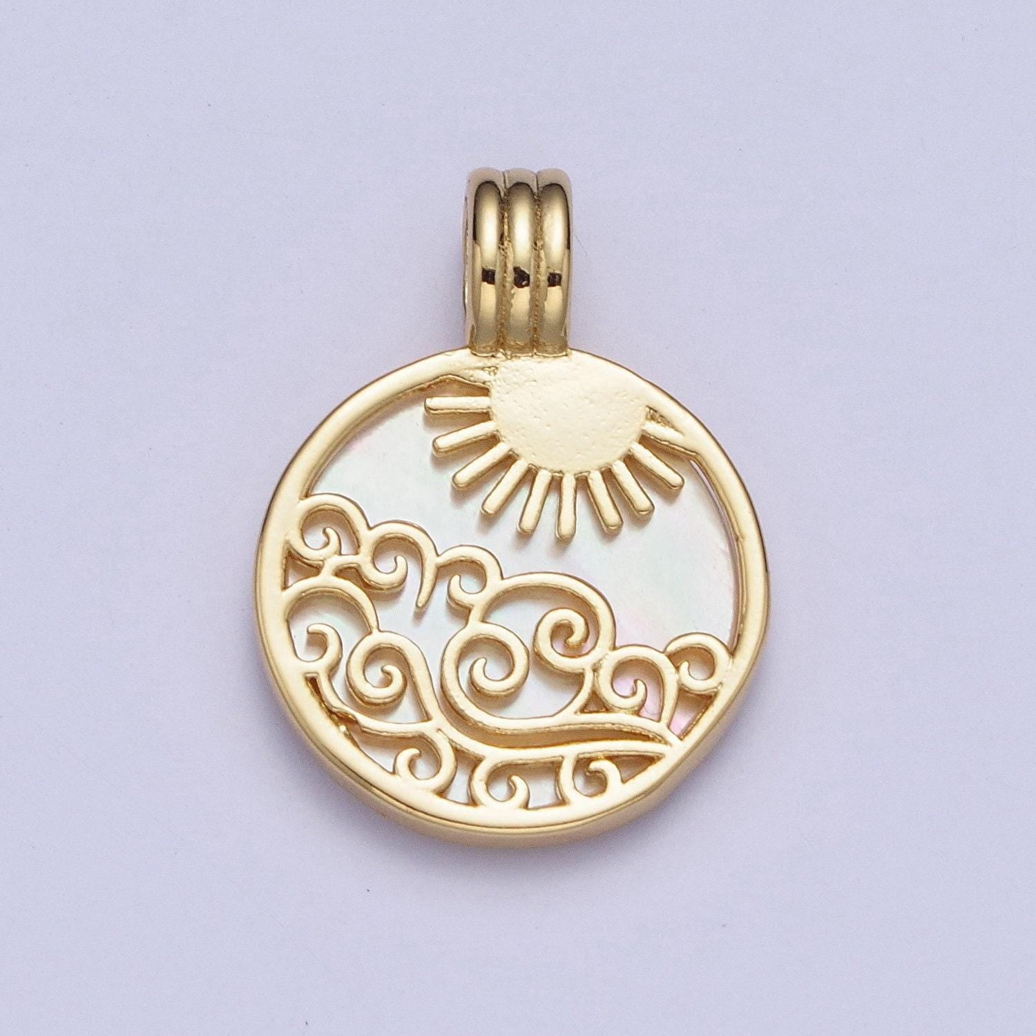 24k gold filled element collection: gold element sun ray pendants, fire wind earth water coin medallion charms | x-402~x-405