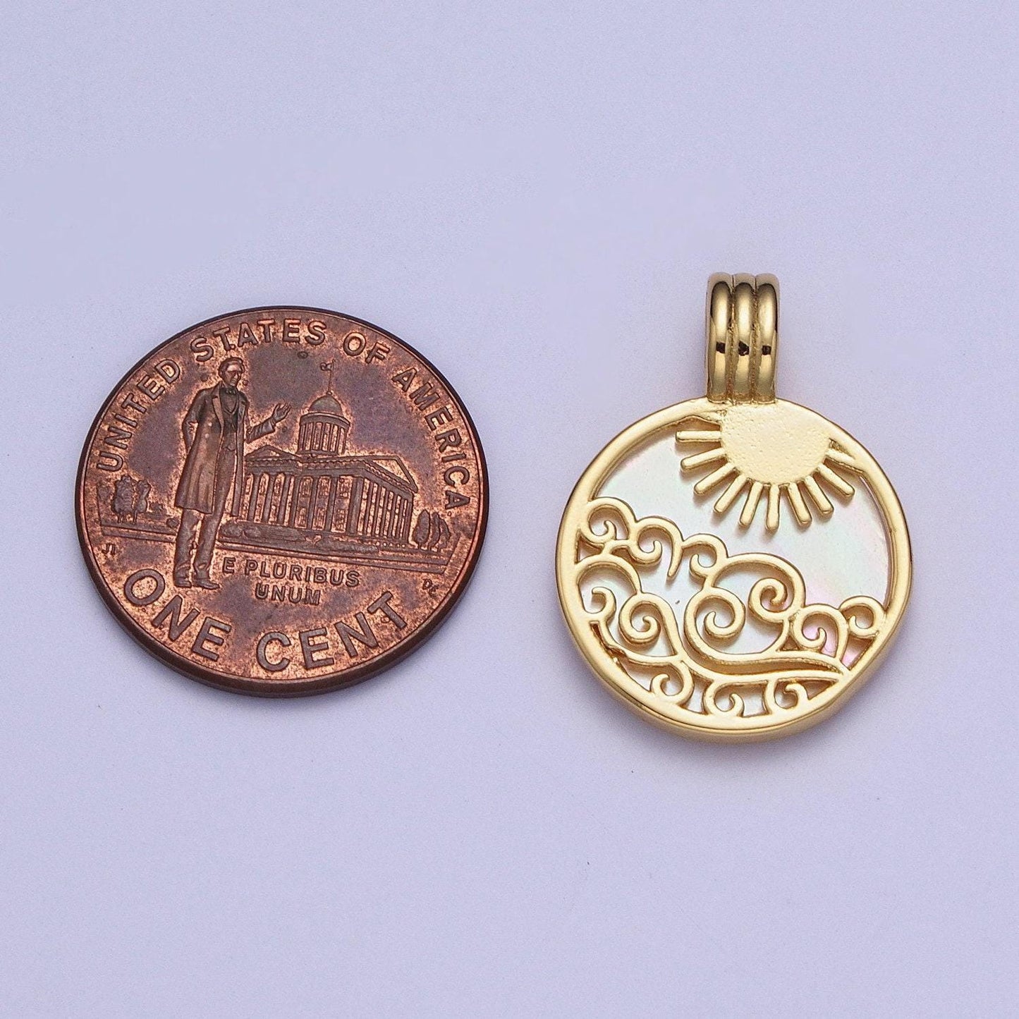 24k gold filled element collection: gold element sun ray pendants, fire wind earth water coin medallion charms | x-402~x-405