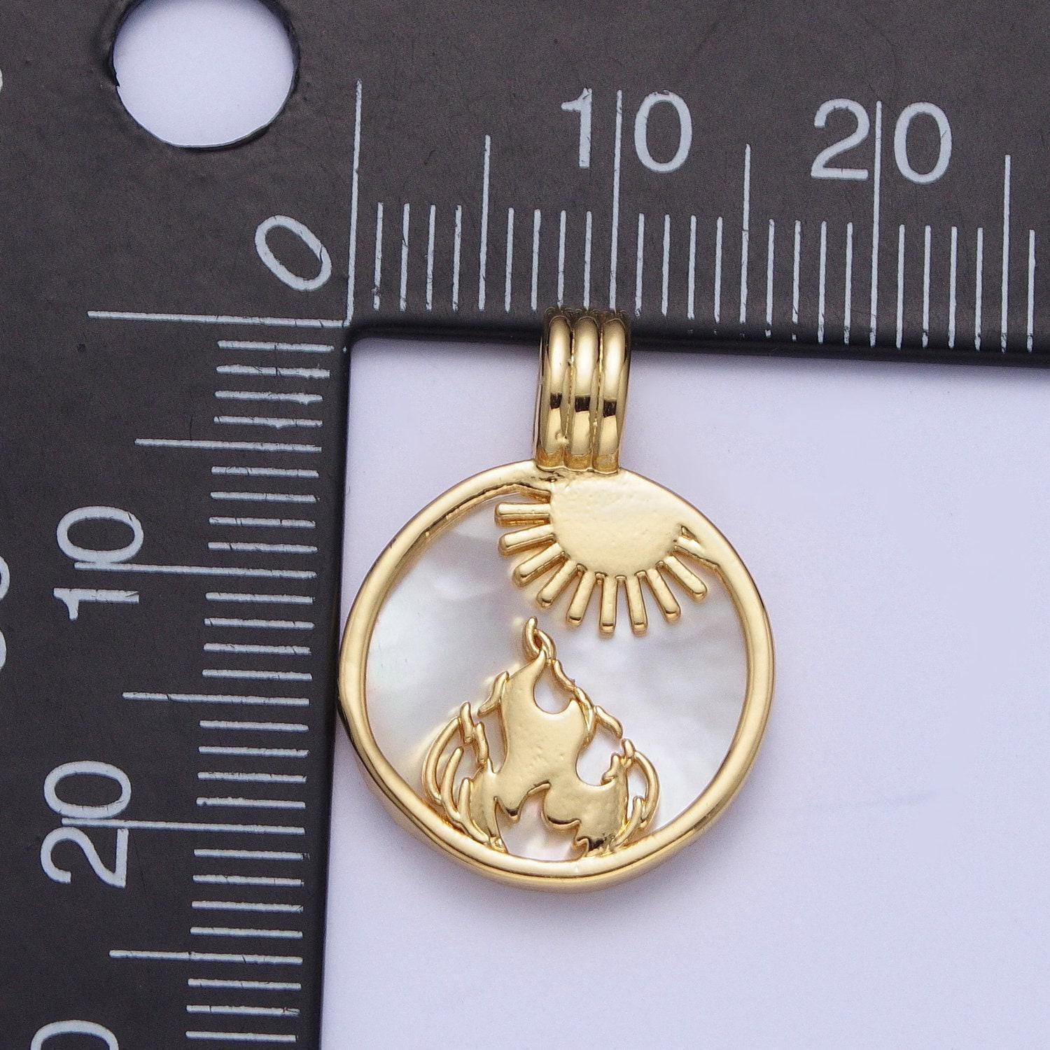 24k gold filled element collection: gold element sun ray pendants, fire wind earth water coin medallion charms | x-402~x-405