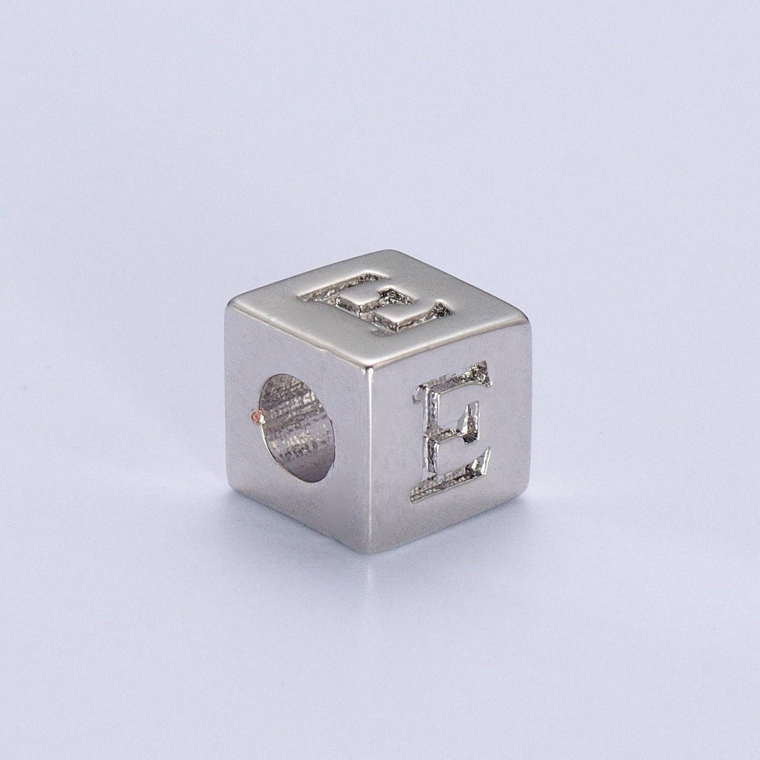 Silver initial letter block charm connector, 6.2mm blocks alphabet pendants, minimalistic initial letter blocks link connector a1158-a1170