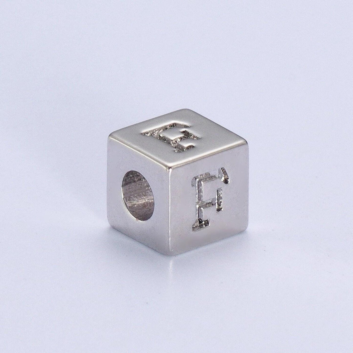 Silver initial letter block charm connector, 6.2mm blocks alphabet pendants, minimalistic initial letter blocks link connector a1158-a1170