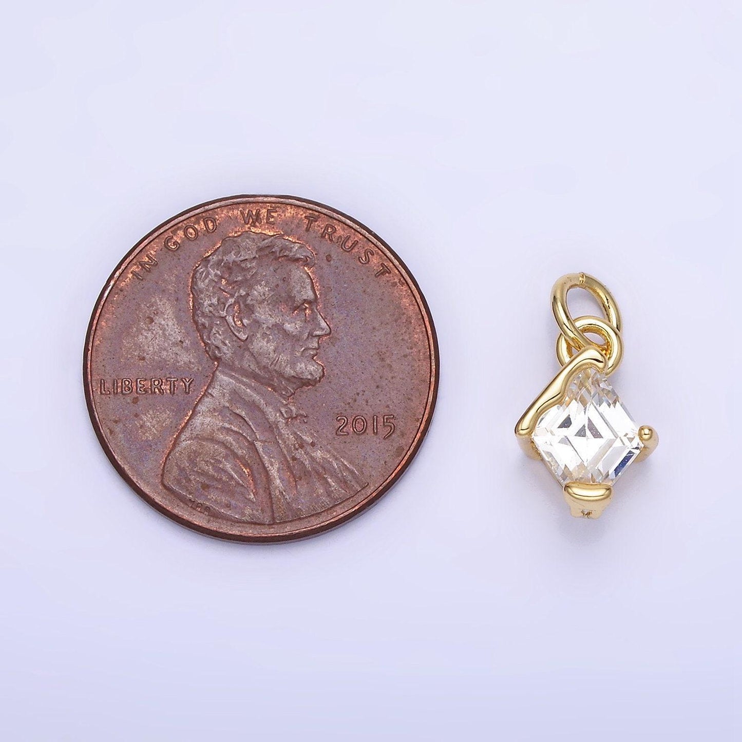 14k gold filled clear cz rhombus molten mini charm in gold & silver | w582