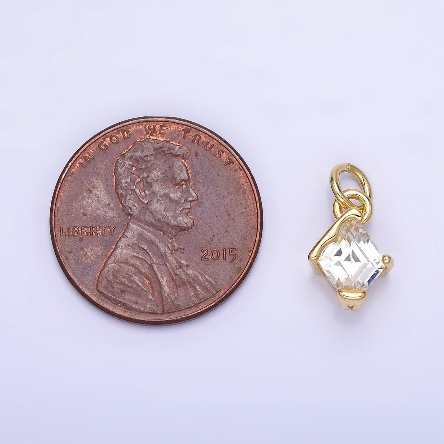 14k gold filled clear cz rhombus molten mini charm in gold & silver | w582