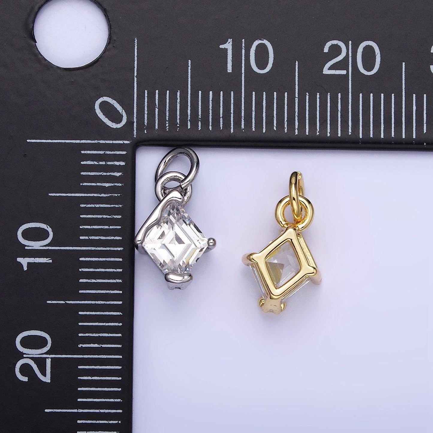 14k gold filled clear cz rhombus molten mini charm in gold & silver | w582