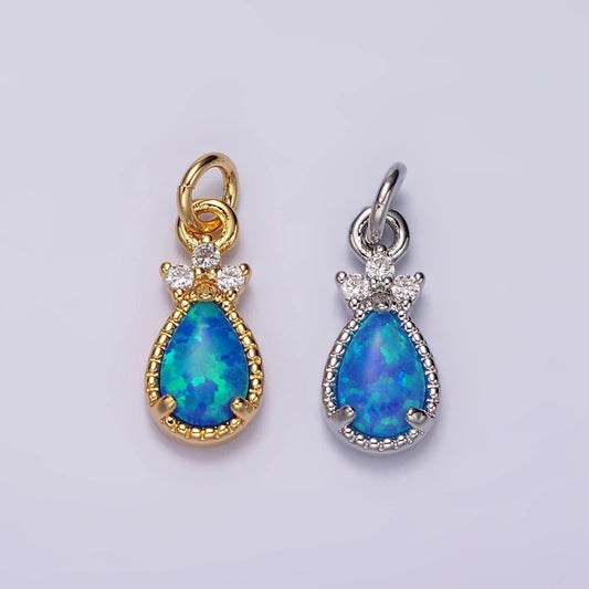 14k gold filled blue opal; teardrop mini add-on charm in gold & silver | ag424 ag425