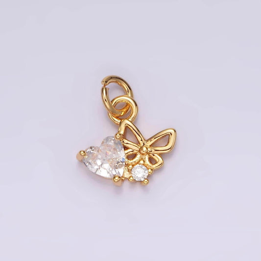 16k gold filled clear heart open butterfly add-on charm | ag104