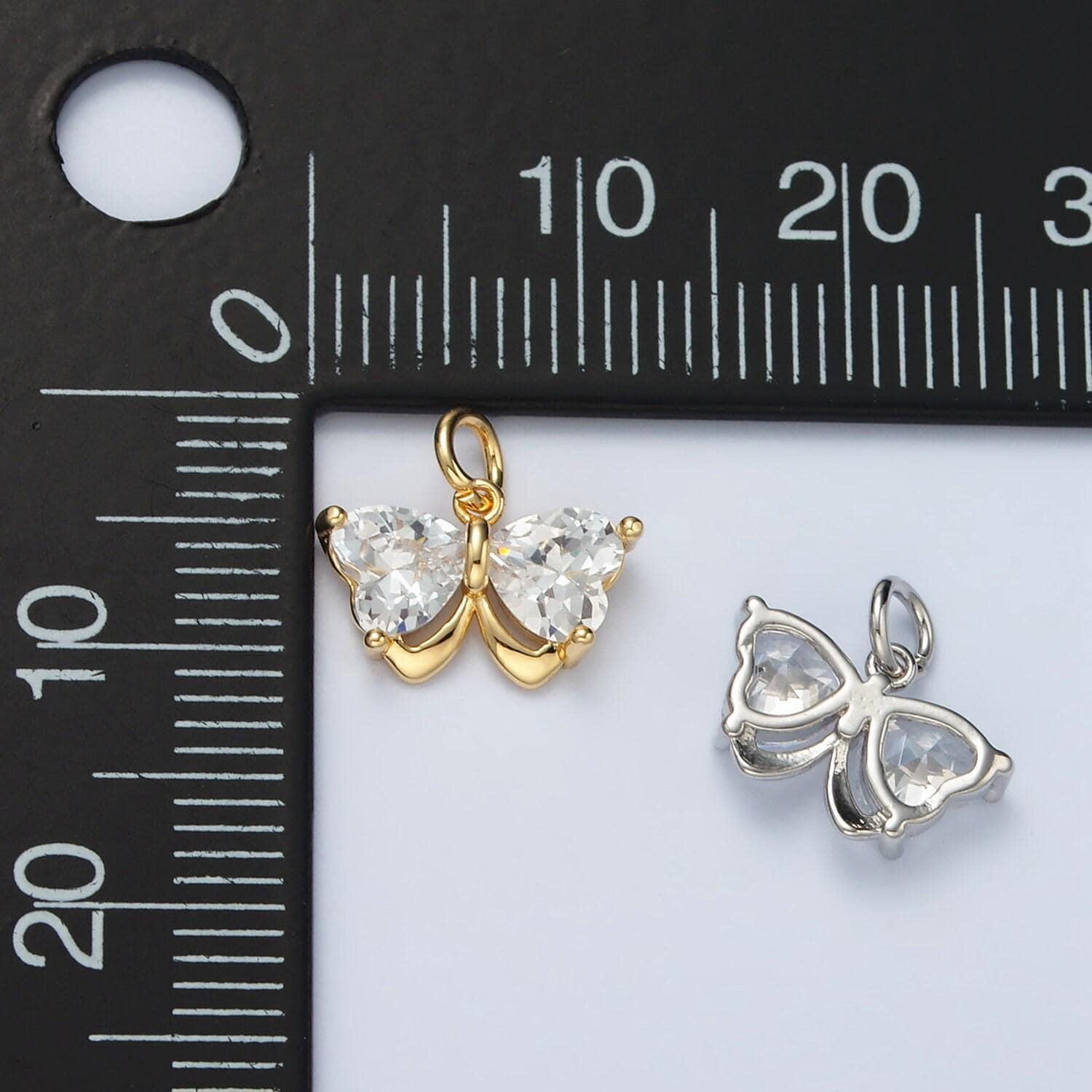 Mini 18k gold filled butterfly charm micro paved mariposa butterfly cz gold silver pendant | m135