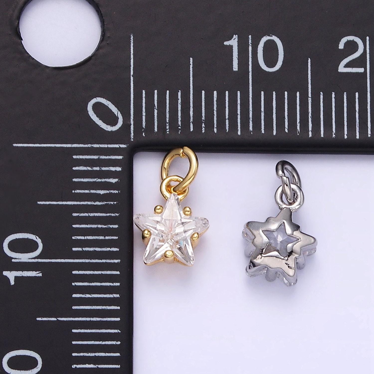 Mini star charm gold cz star charm, clear cubic silver star charms cz celestial jewelry star charm dainty small chandelier charm ag848