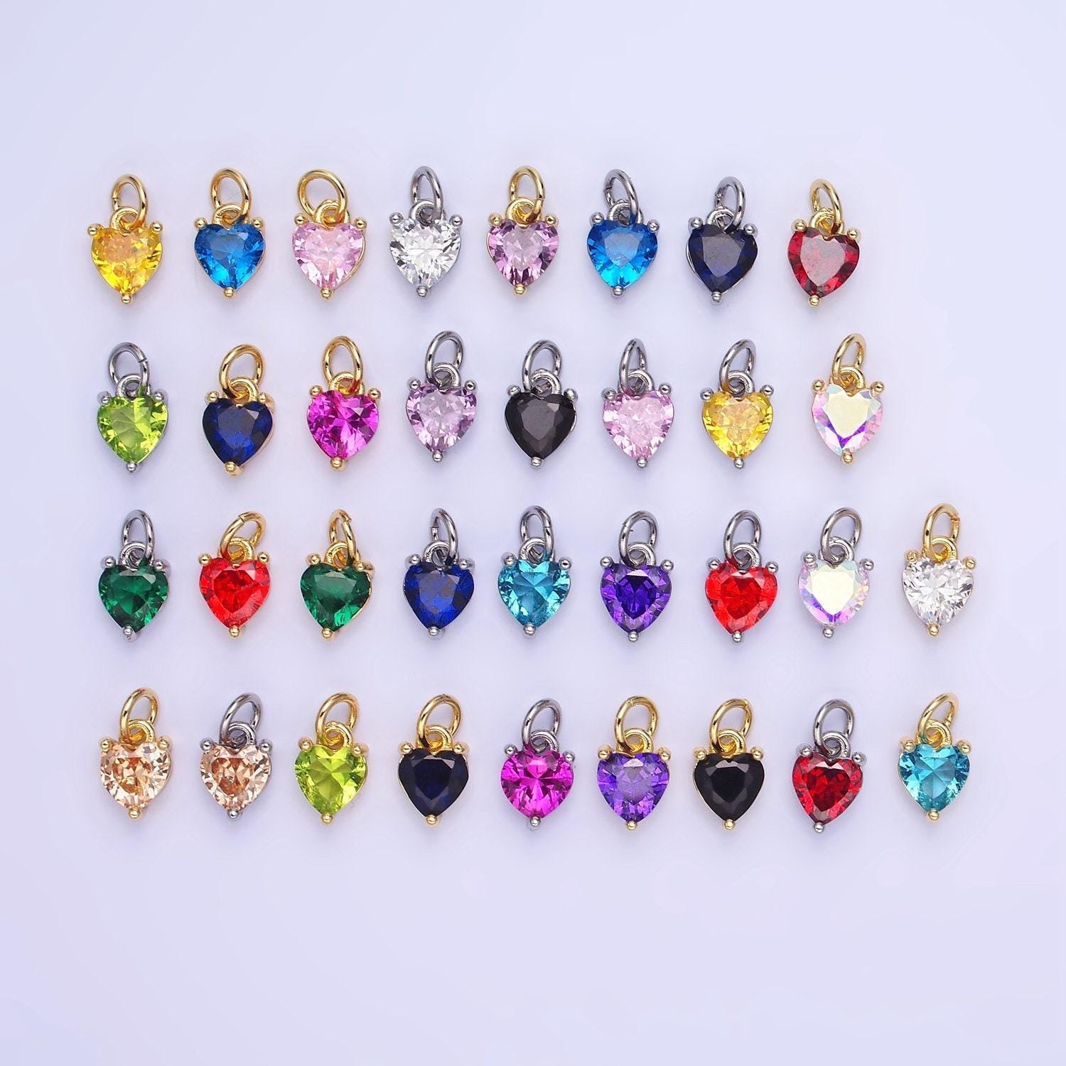 14k gold filled 8.7mm cz cubic zirconia heart charm in gold & silver | w590 - w606