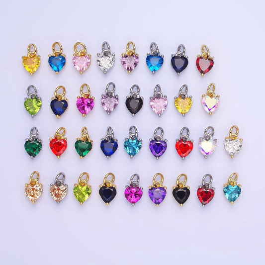 14k gold filled 8.7mm cz cubic zirconia heart charm in gold & silver | w590 - w606