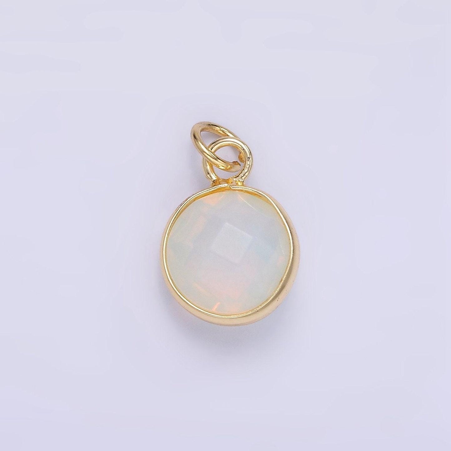 Dainty moonstone faceted rainbow moonstone gold filled bezel round pendant charm | d-581