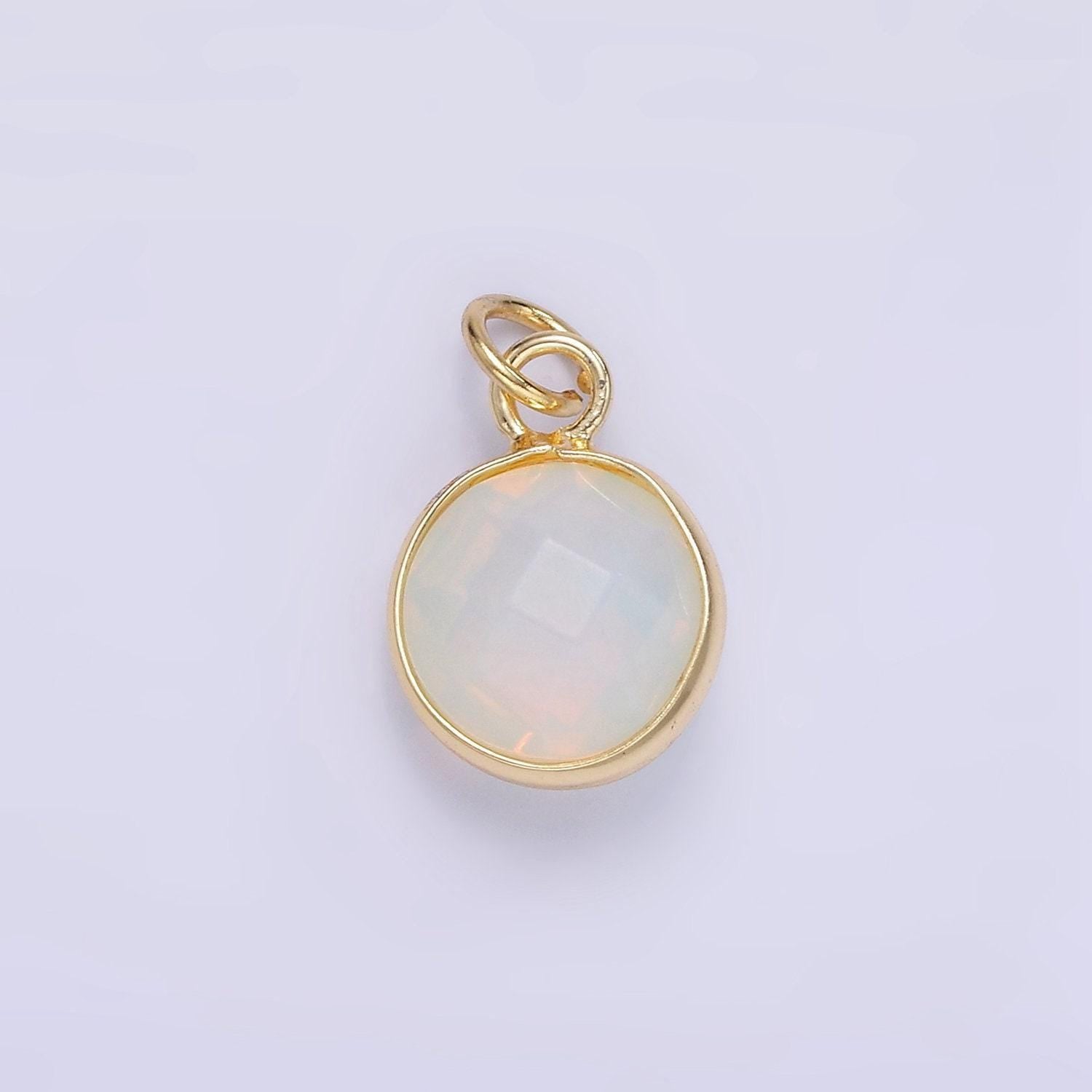 Dainty moonstone faceted rainbow moonstone gold filled bezel round pendant charm | d-581