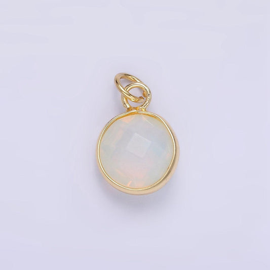 Dainty moonstone faceted rainbow moonstone gold filled bezel round pendant charm | d-581