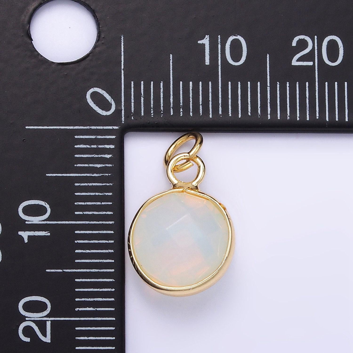 Dainty moonstone faceted rainbow moonstone gold filled bezel round pendant charm | d-581