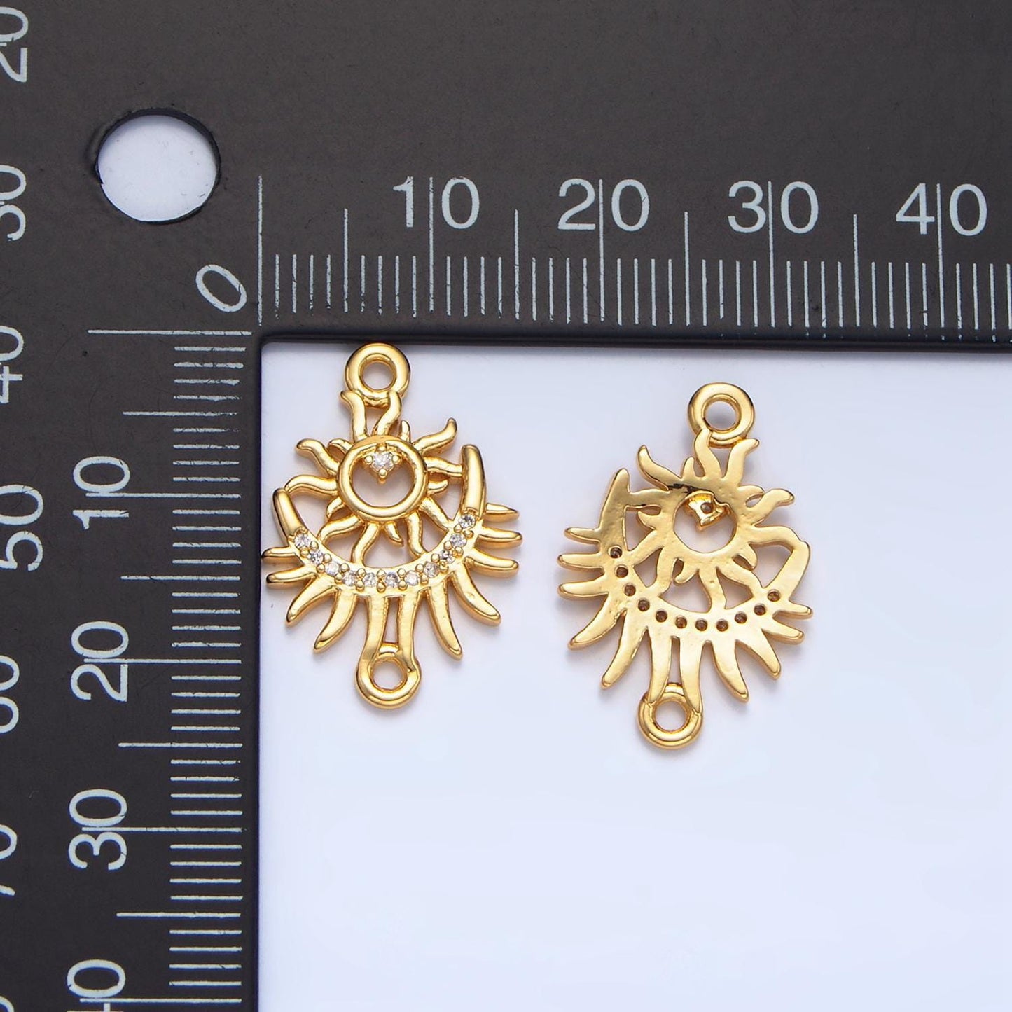 Bohemian sun & moon burst micro paved cz, 24k gold filled celestial charm connector | f-136