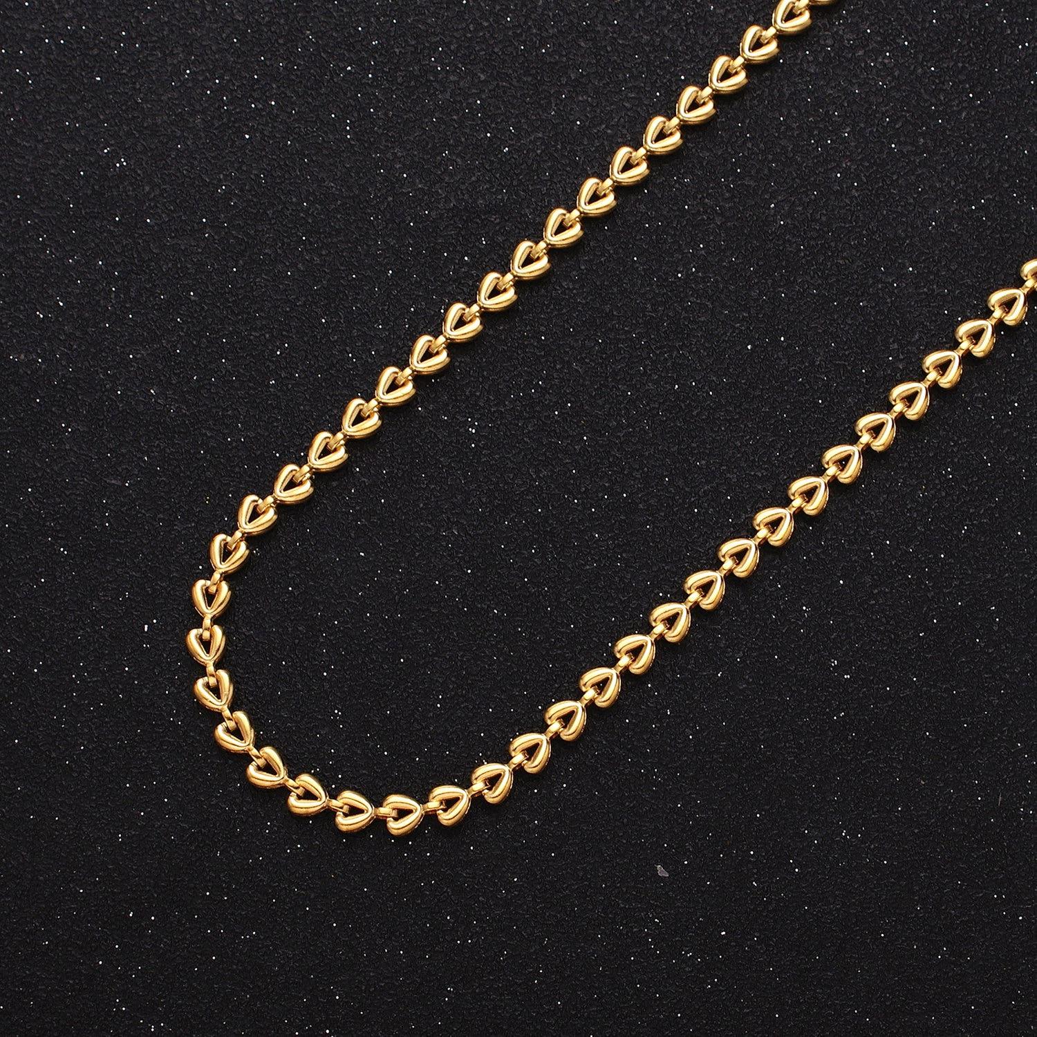 Dainty baby heart link unfinished chain 3.9mm 24k gold filled chain by yard for handmade jewelry making supply | roll-1323