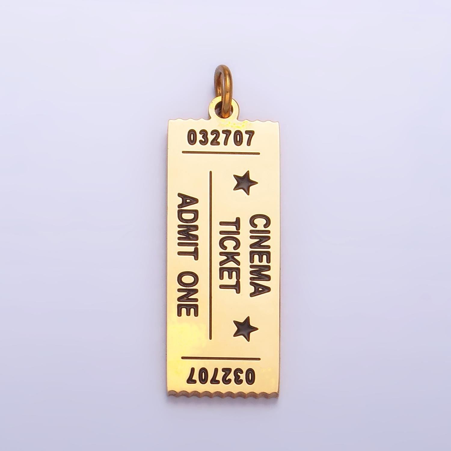 Double sided gold movie tickets charm stainless steel cinema theater show tickets for bracelet necklace charm supply p1264