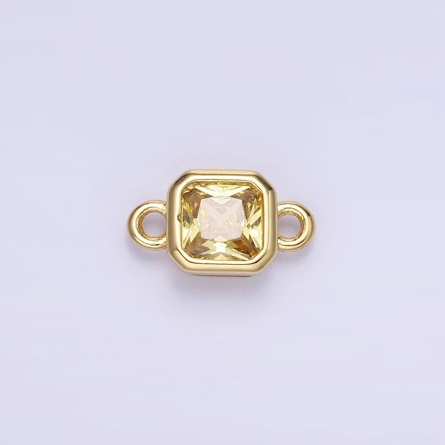 Bezel connector, cz edged square in gold | g472--483