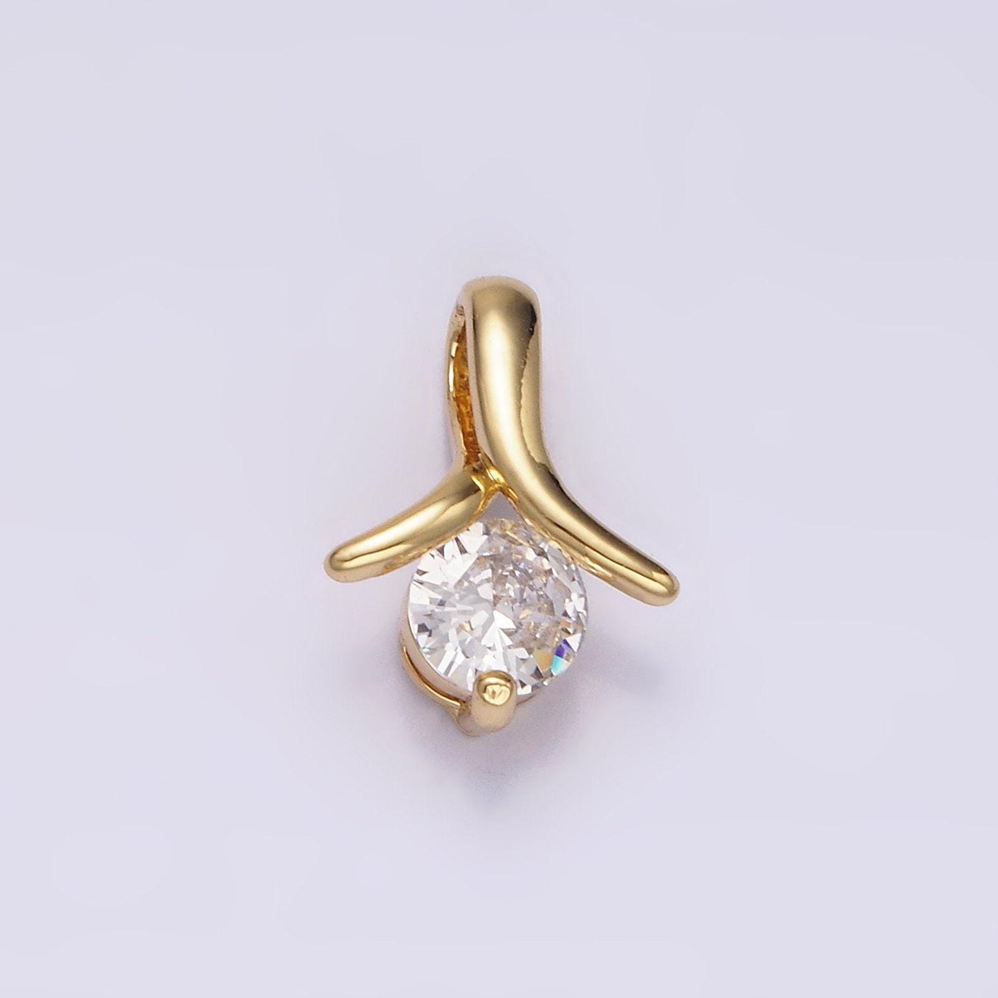 Mini charm 14k gold filled 13mm clear round cz curved band bail pendant | aa726