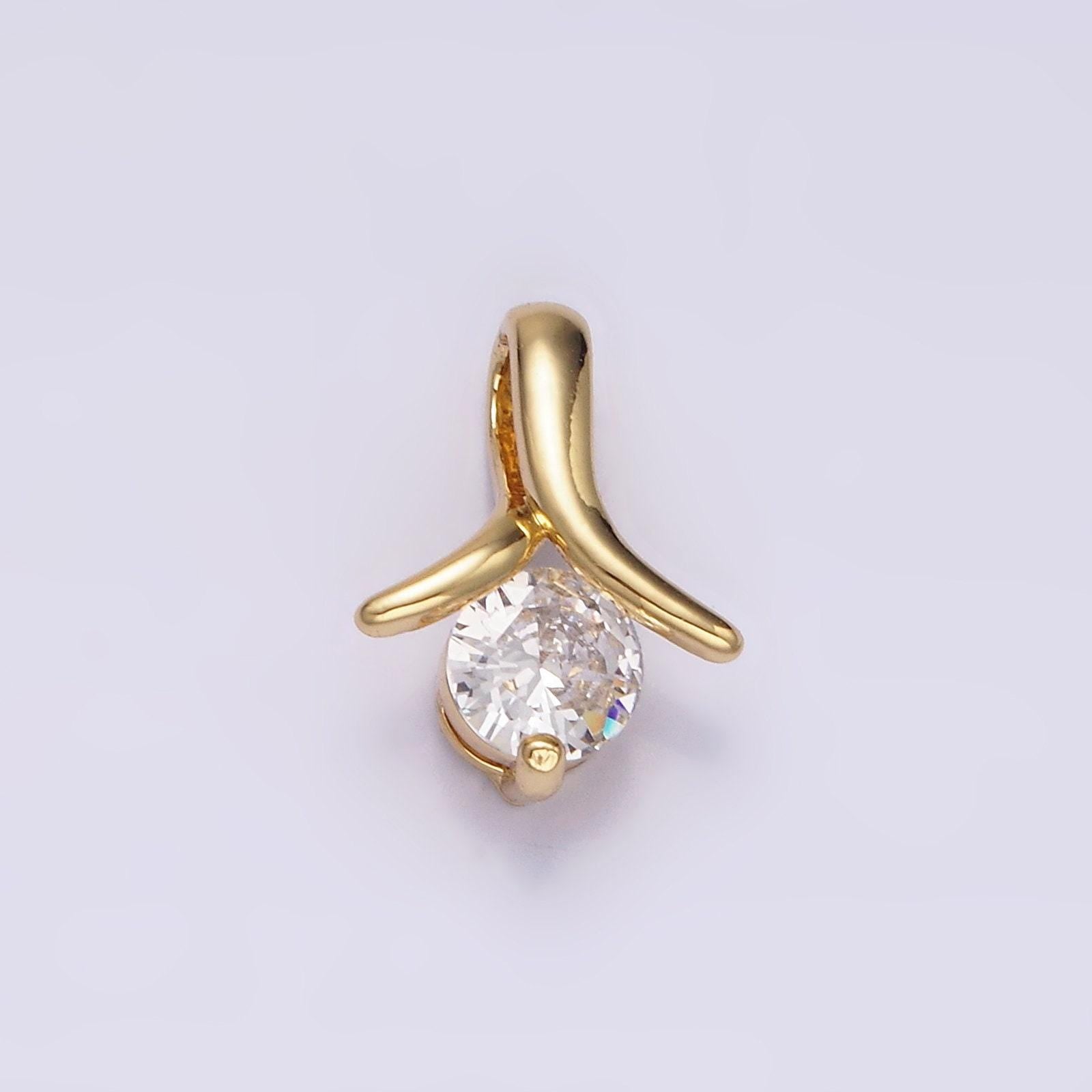 Mini charm 14k gold filled 13mm clear round cz curved band bail pendant | aa726
