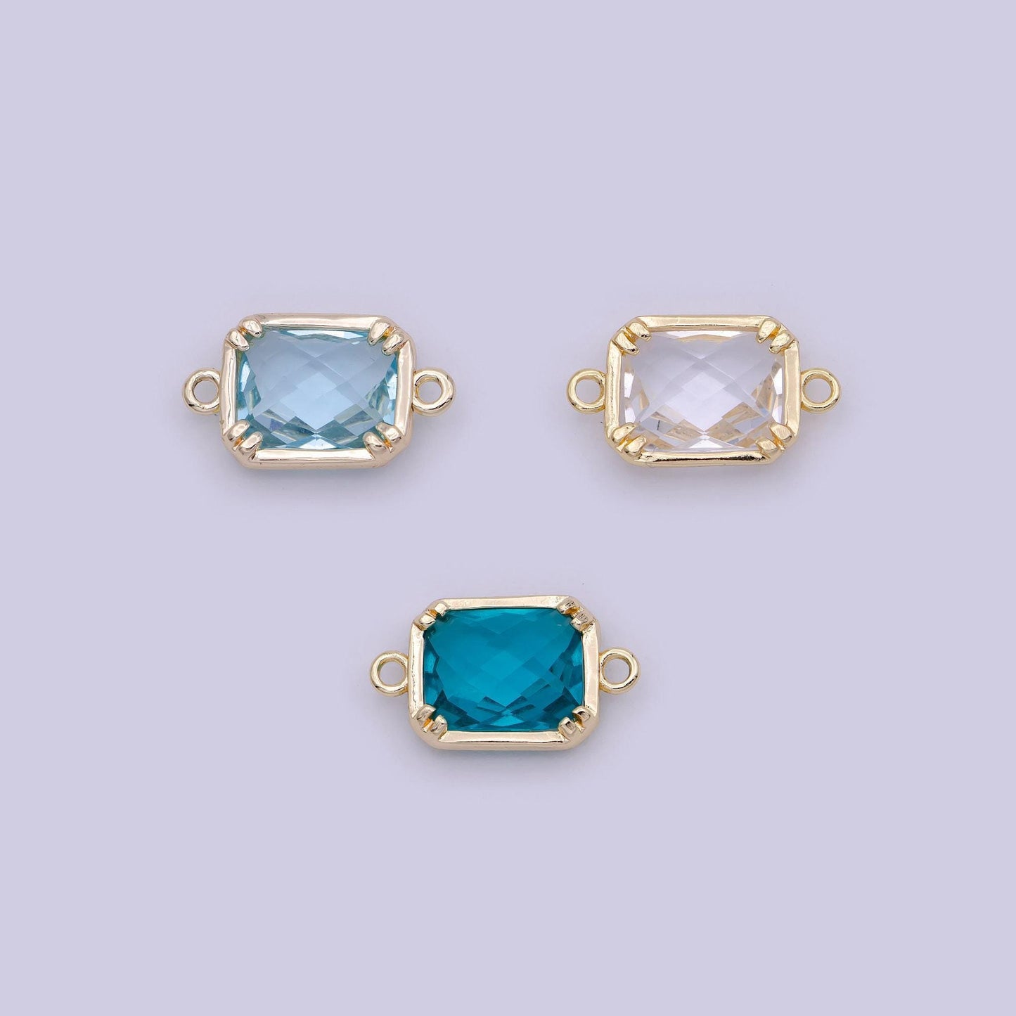 1x blue / clear cubic mini gold rectangle charm connector for bracelet necklace earring component two hole charm