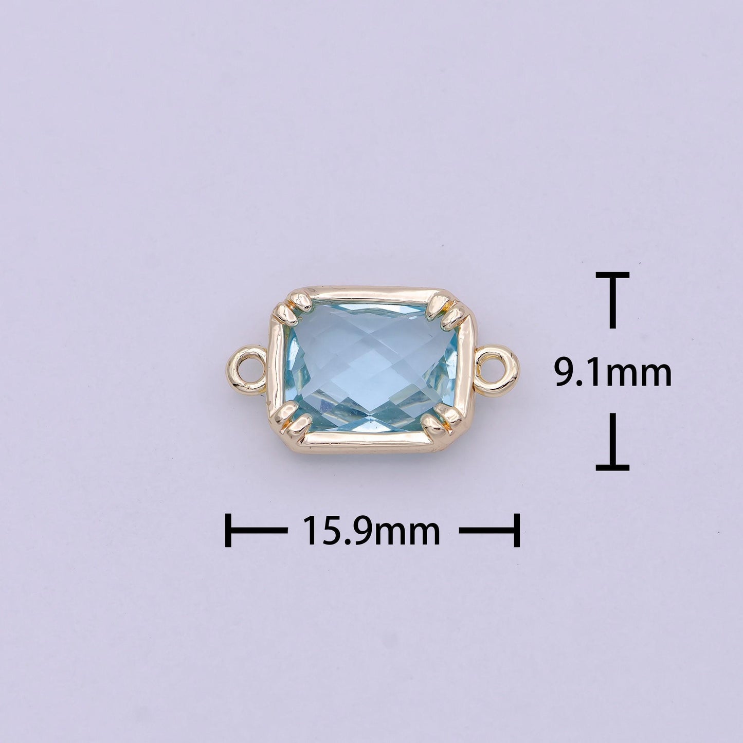1x blue / clear cubic mini gold rectangle charm connector for bracelet necklace earring component two hole charm