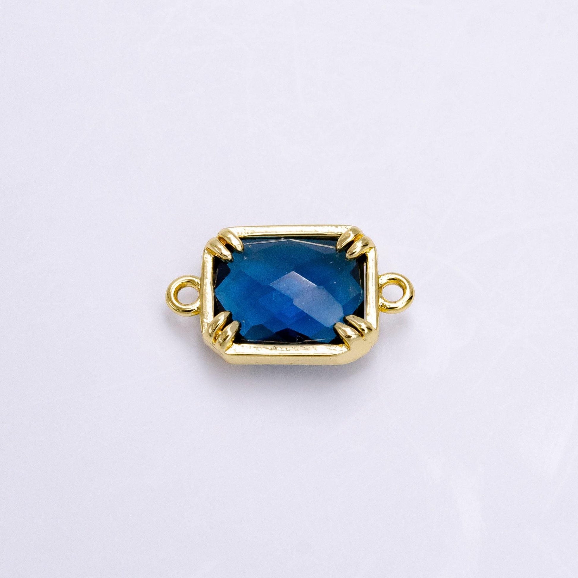 1x blue / clear cubic mini gold rectangle charm connector for bracelet necklace earring component two hole charm