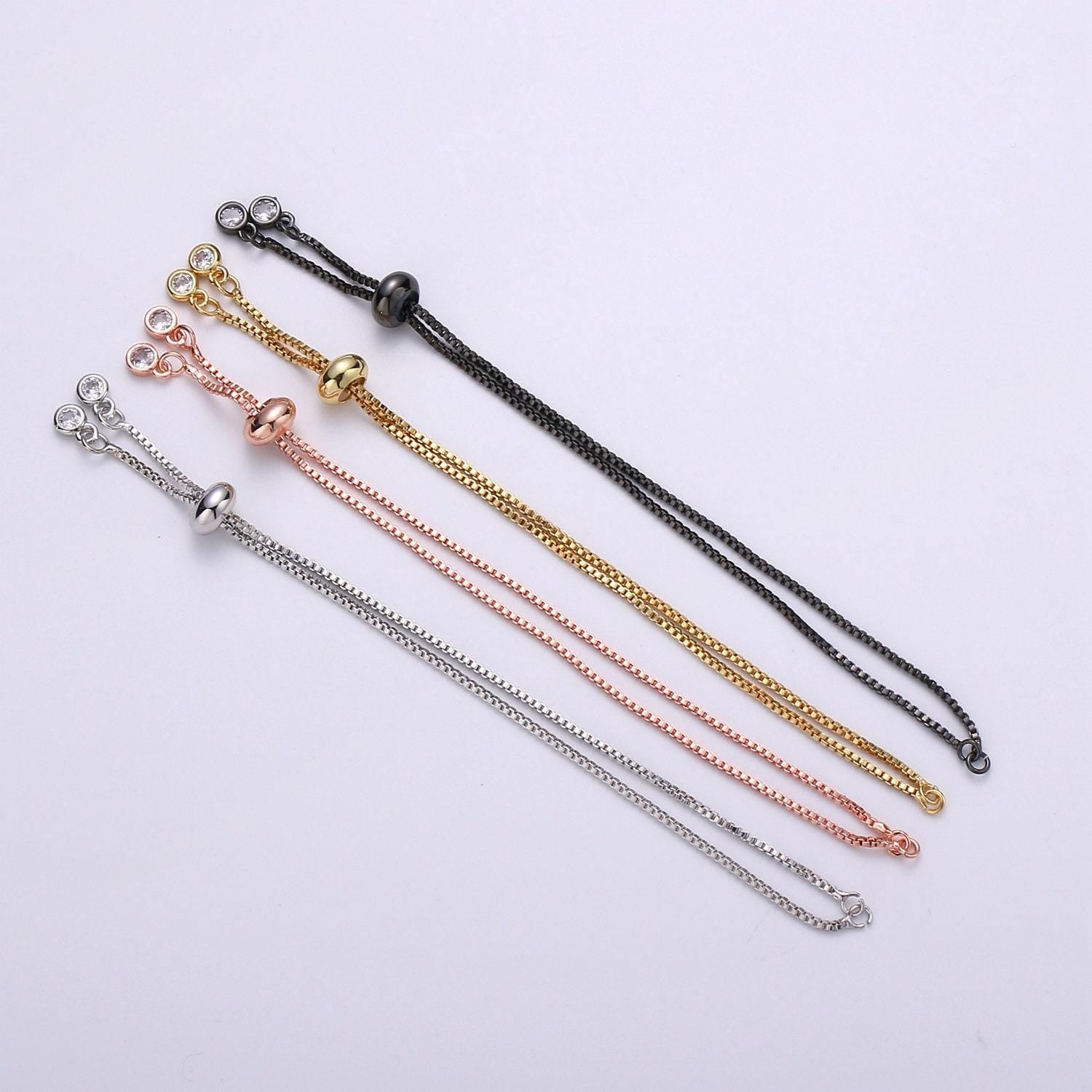 1pc.adjustble bracelet jumpring charm ready 24k gold box rolo cable, gold, black, silver, rosegold bracelet-supp 1080, 1081,1082,1088