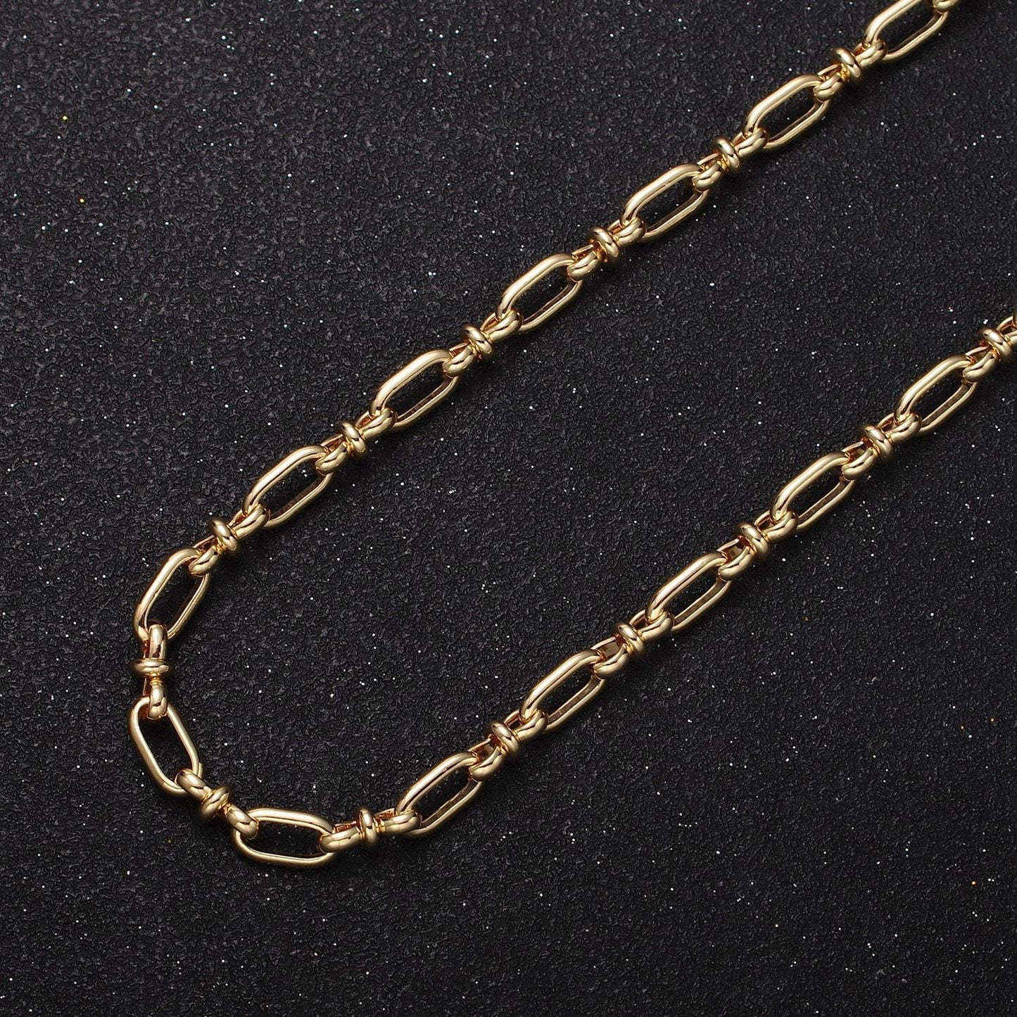 16k gold filled unique cable paper clip figure eight 8 link unfinished 4.5mm chain by yard in gold & silver | roll-1161 roll-1162