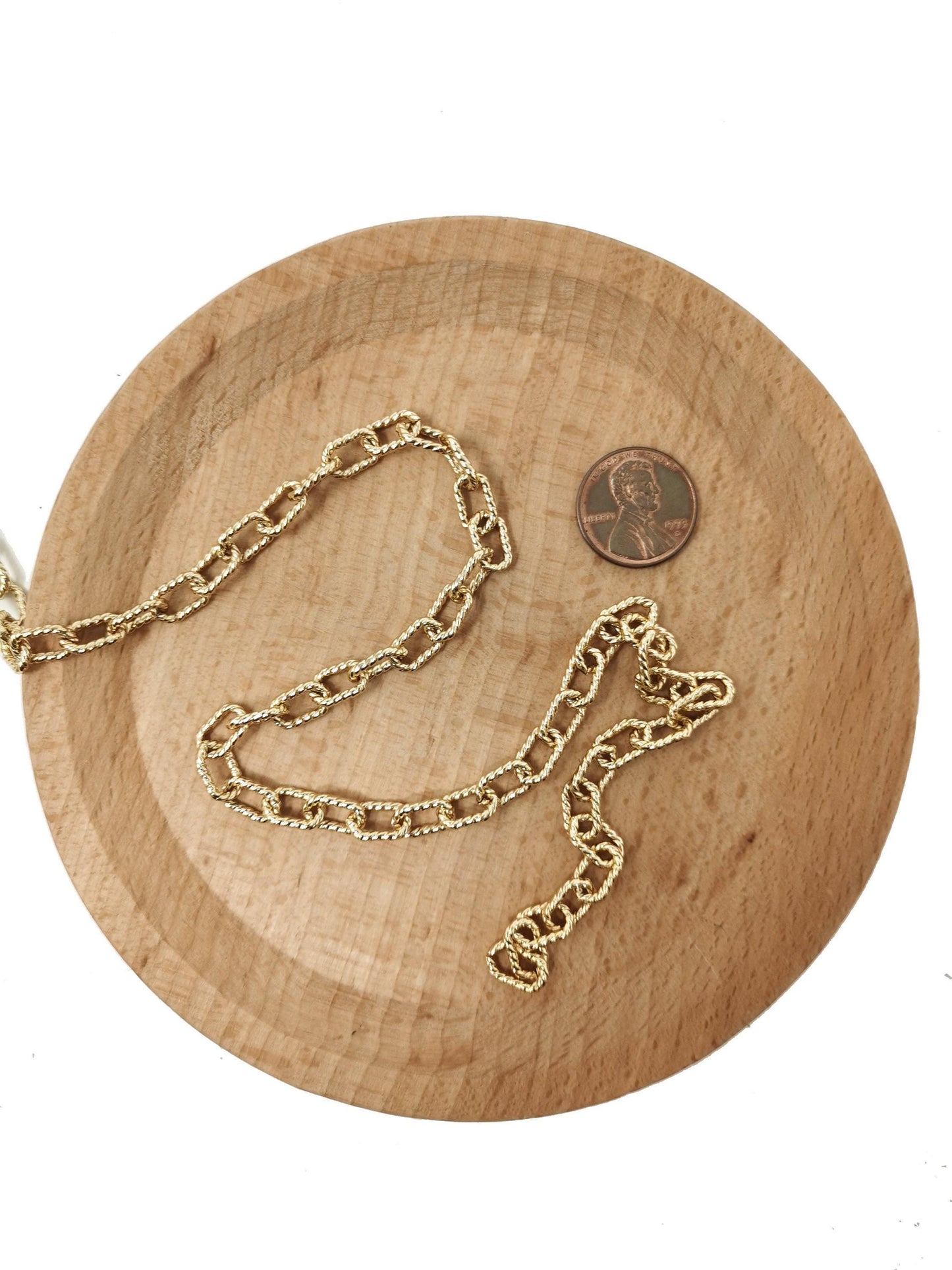 24k gold rope rolo chain by yard, rope cable chain by foot, wholesale bulk roll chain for jewelry making, width 6.5mm, 88
