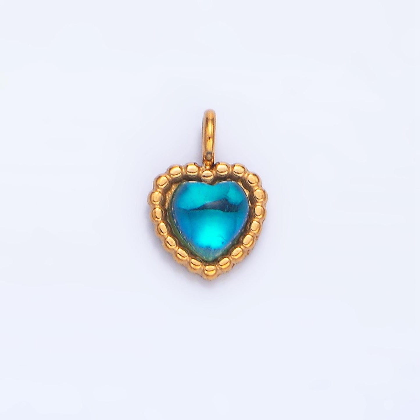 Mini heart charm gold stainless steel blue purple moonstone love jewelry pendant | p-1278